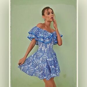 Amora Blue Cutout Ruffle Mini Dress | Size Small | Y2K Coquette Style